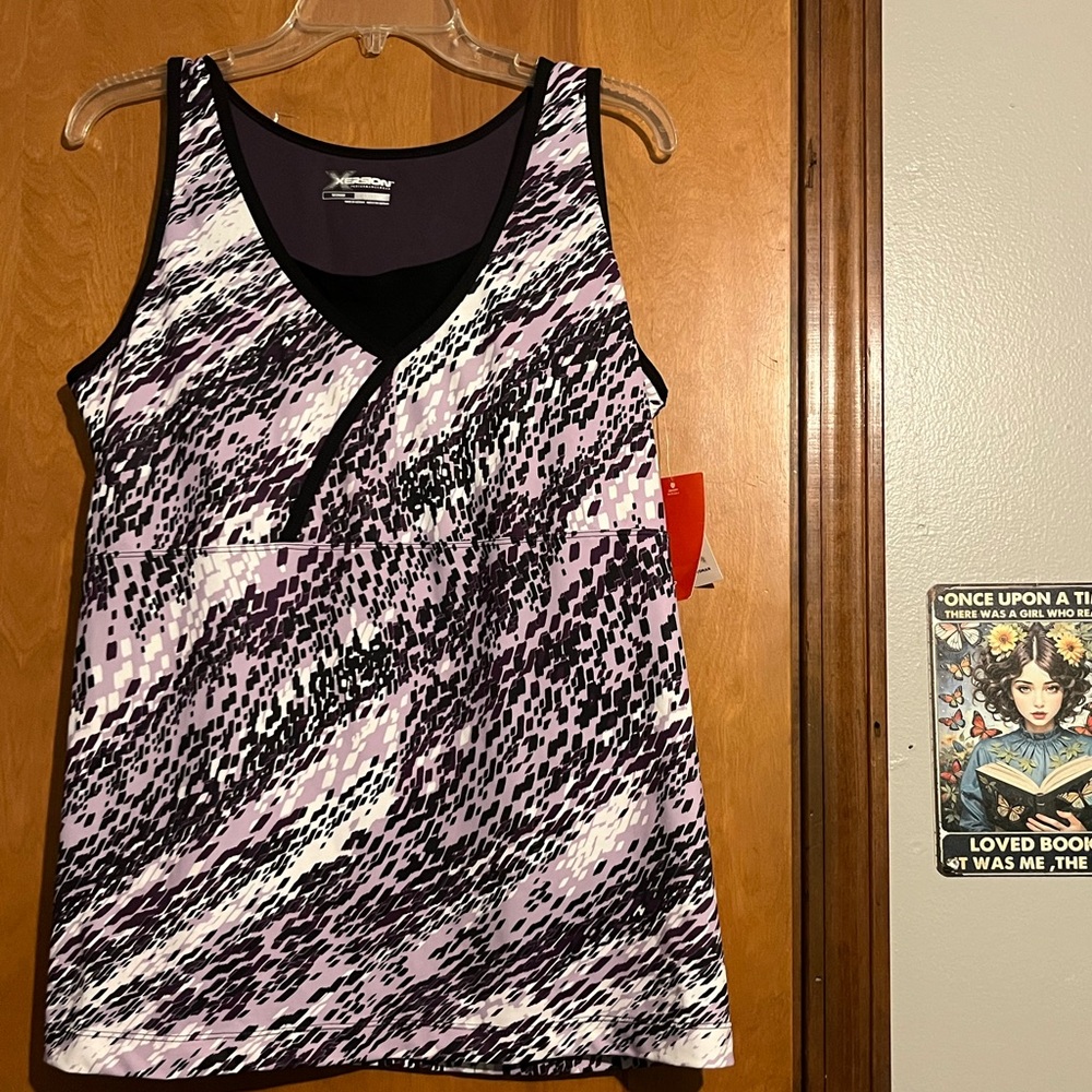 Xersion Women's Digital Print Tank Top - Purple and Black